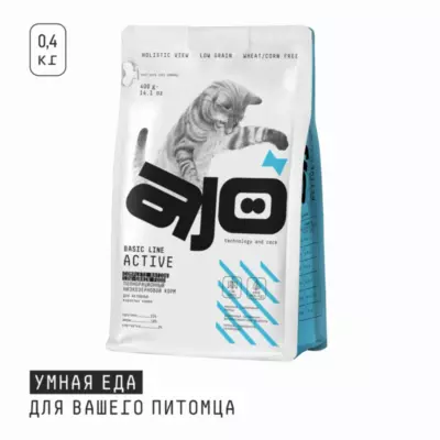 AJO Cat Active низкозерновой сухой корм для активных взрослых кошек с индейкой и курицей