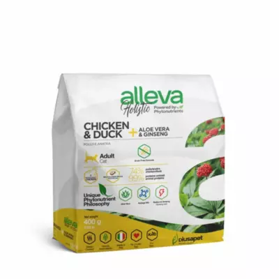 Alleva Holistic Беззерновой корм с курицей и уткой для взрослых кошек с алоэ вера и женьшенем