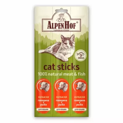 AlpenHof Cat Sticks Колбаски с говядиной и рыбой для взрослых кошек