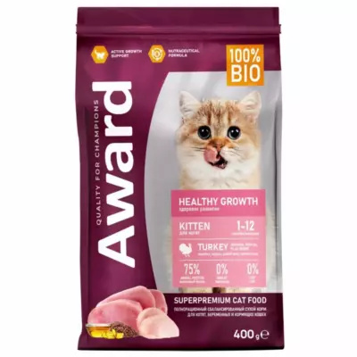 AWARD Healthy Growth сухой корм для котят от 1 месяца, беременных и кормящих кошек с индейкой и курицей