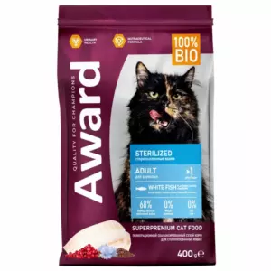 AWARD Sterilized сухой корм для взрослых стерилизованных кошек с белой рыбой, семенами льна, клюквой и цикорием