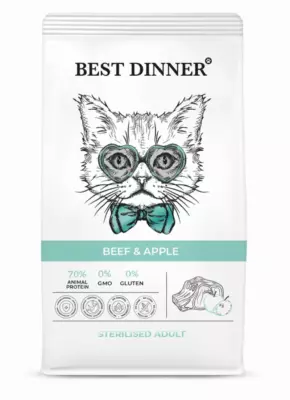Best Dinner Adult Sterilised Beef & Apple сухой корм для стерилизованных кошек с говядиной и яблоком