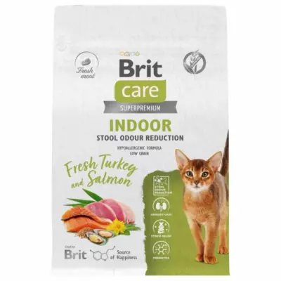 Brit Care Indoor Stool Odour Reduction сухой корм с индейкой и лососем для взрослых домашних кошек