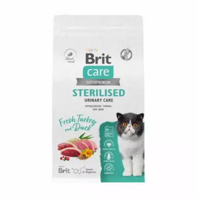 Brit Care Sterilised Urinary Care сухой корм с индейкой и уткой для стерилизованных кошек для профилактики МКБ