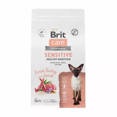 Brit Care Cat Sensitive Healthy Digestion сухой корм для взрослых кошек с чувствительным пищеварением, с индейкой и ягненком