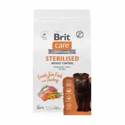 Brit Care Cat Sterilised Weight Control сухой корм с морской рыбой и индейкой для стерилизованных кошек