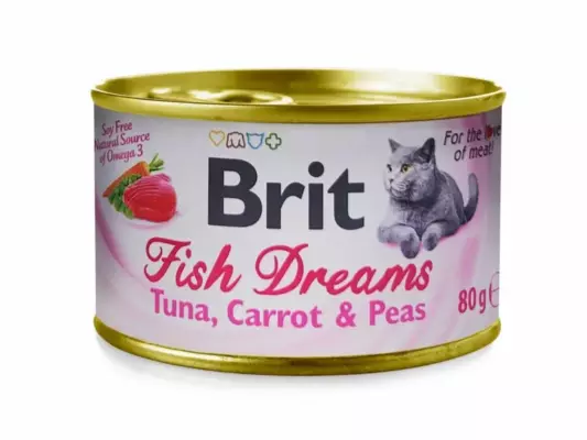 Brit Care Fish Dreams с тунцом, морковью и горошком для взрослых кошек, суперпремиум консервы