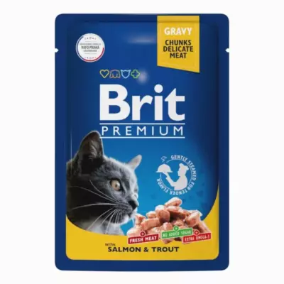 Brit Premium Cat с лососем и форелью, влажный корм для взрослых кошек всех пород