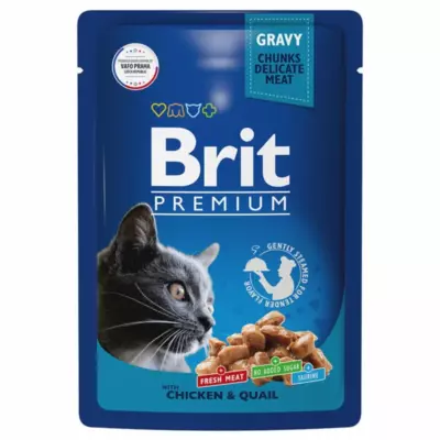 Brit Premium Cat Adult Chicken & Quail влажный корм для взрослых кошек с курицей и перепелкой в соусе