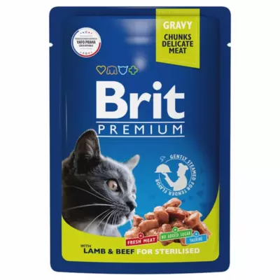 Brit Premium Sterilised Gravy Lamb & Beef влажный корм для стерилизованных кошек с ягненком и говядиной в соусе