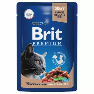 Brit Premium Пауч для взрослых стерилизованных кошек с куриной печенью в соусе
