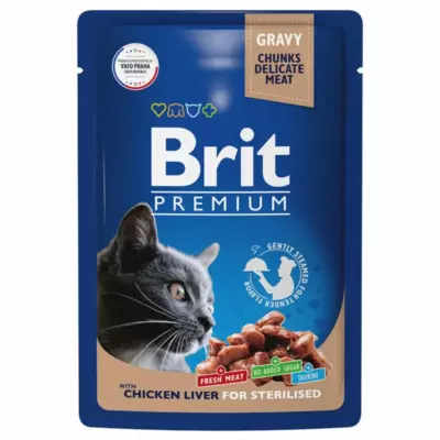 Brit Premium Пауч для взрослых стерилизованных кошек с куриной печенью в соусе