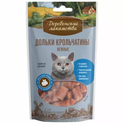Деревенские лакомства Дольки крольчатины нежные для кошек, гипоаллергенные, 100% мясо
