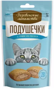 Деревенские лакомства Подушечки с пюре из лосося для взрослых кошек