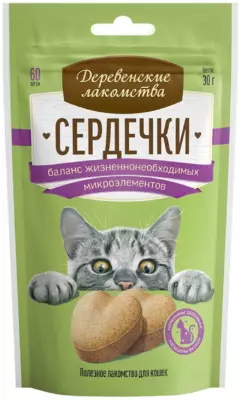 Деревенские лакомства Сердечки для кошек для баланса микроэлементов с куриной печенью