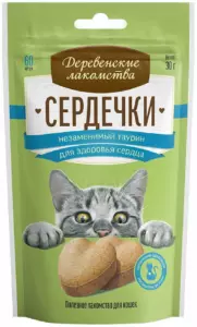Деревенские лакомства сердечки с таурином для здоровья сердца взрослых кошек