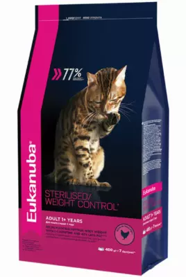 Eukanuba Adult Sterilised/Weight Control для стерилизованных и склонных к ожирению кошек с домашней птицей