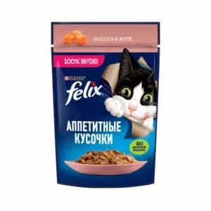 Felix Аппетитные кусочки с лососем в желе для взрослых кошек