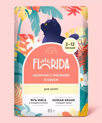 Florida Premium Kitten Wet Food: Salmon Chunks in Sauce for Growth and Development