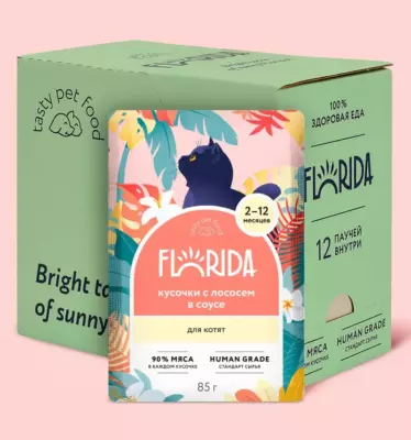 Florida Kitten Паучи с лососем для котят: кусочки в соусе