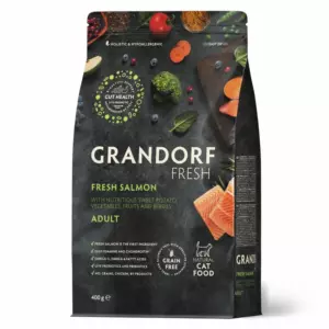 Grandorf Fresh беззерновой корм с живыми пробиотиками: свежее филе лосося с бататом для взрослых кошек