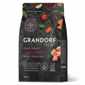 Grandorf Fresh Cat Sterilised Turkey & Sweet Potato беззерновой корм с живыми пробиотиками для стерилизованных и пожилых кошек с индейкой и бататом