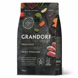 Grandorf Fresh Sterilized Cat беззерновой корм с живыми пробиотиками для стерилизованных и пожилых кошек со свежим мясом утки и бататом