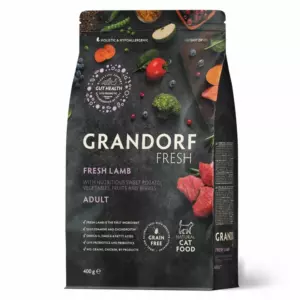 GRANDORF FRESH беззерновой корм с живыми пробиотиками для взрослых кошек, свежее мясо ягненка с бататом