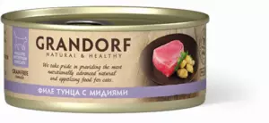 Grandorf Holistic & Hypoallergenic консервы для взрослых кошек с филе тунца и мидиями, беззерновой гипоаллергенный корм