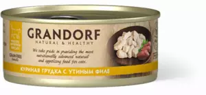 Grandorf Куриная грудка с утиным филе для взрослых кошек, беззерновой влажный корм премиум-класса