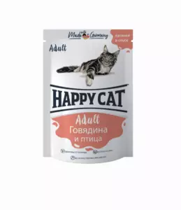 Happy Cat Adult Говядина и Птица в соусе — влажный корм для взрослых кошек