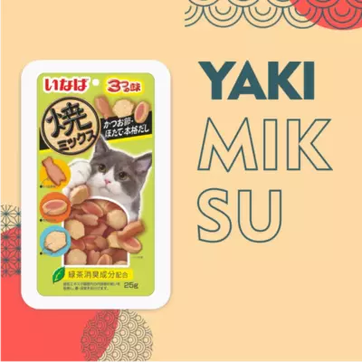 Inaba Yakimiksu запеченное лакомство для кошек со вкусом кацуобуси, морского гребешка и кальмара