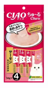 Inaba Ciao Churu Лакомство-пюре для кошек с лососем и куриным филе