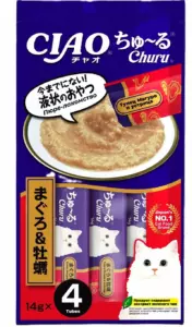 INABA CIAO Churu Лакомство-пюре для кошек с тунцом Магуро и устрицами для взрослых кошек