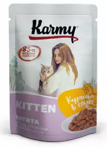 Karmy Kitten влажный корм для котят до 1 года, беременных и кормящих кошек с курицей в соусе