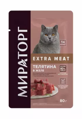 Мираторг Extra Meat Влажный корм для взрослых кошек с чувствительным пищеварением, с телятиной в желе