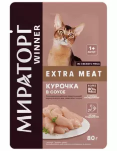 Мираторг Extra Meat Корм влажный премиум-класса для взрослых кошек всех пород с курицей в соусе