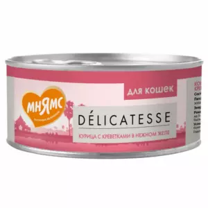 Мнямс Delicatesse консервы для взрослых кошек с курицей и креветками в нежном желе