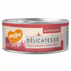 Мнямс Delicatesse Влажный корм для взрослых кошек с тунцом и курицей в нежном желе