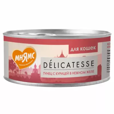 Мнямс Delicatesse Влажный корм для взрослых кошек с тунцом и курицей в нежном желе