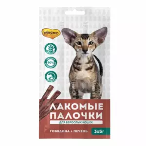 Мнямс Лакомые палочки с говядиной и печенью для взрослых кошек