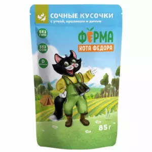 Мнямс Ферма кота Фёдора Влажный корм для взрослых кошек с уткой, кроликом и дичью