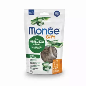 Monge Gift Skin Support Хрустящие подушечки с треской и алоэ вера для здоровой кожи кошек
