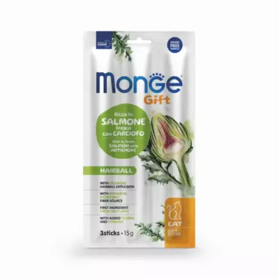 Monge Gift Hairball Мягкие палочки с лососем и артишоком для вывода шерсти у взрослых кошек