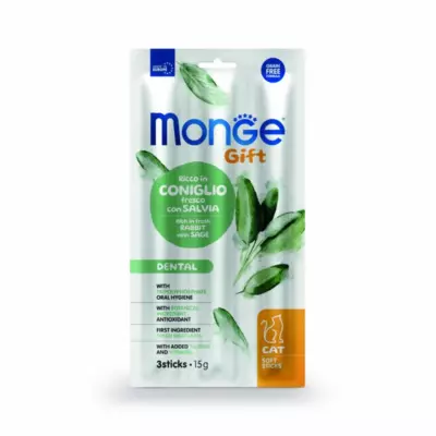 Monge Gift Dental Лакомство для кошек Мягкие палочки со свежим мясом кролика и шалфеем для чистки зубов