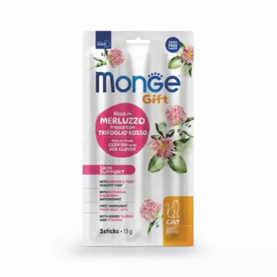 Monge Gift Skin Support Мягкие палочки со свежей треской и красным клевером для здоровой кожи кошек