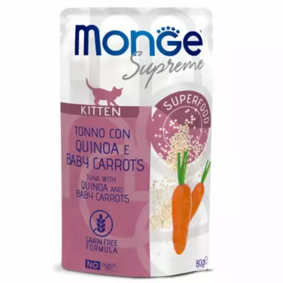 Monge Supreme Kitten беззерновой влажный корм для котят с тунцом, киноа и мини-морковью