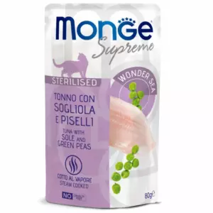 Monge Supreme Sterilized Cat для стерилизованных кошек с тунцом, желтоперой камбалой и зеленым горошком