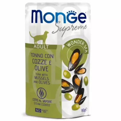 Monge Supreme Adult Cat Tuna with Mussels and Olives Grain-Free Wet Food for Adult Cats