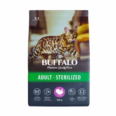 Mr.Buffalo Adult Sterilized с индейкой для стерилизованных кошек и кастрированных котов